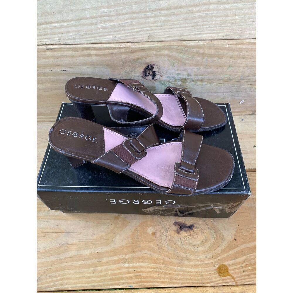 George Callie Strap Brown Women's Heel 2.5 Inch Sandals Size 7.5